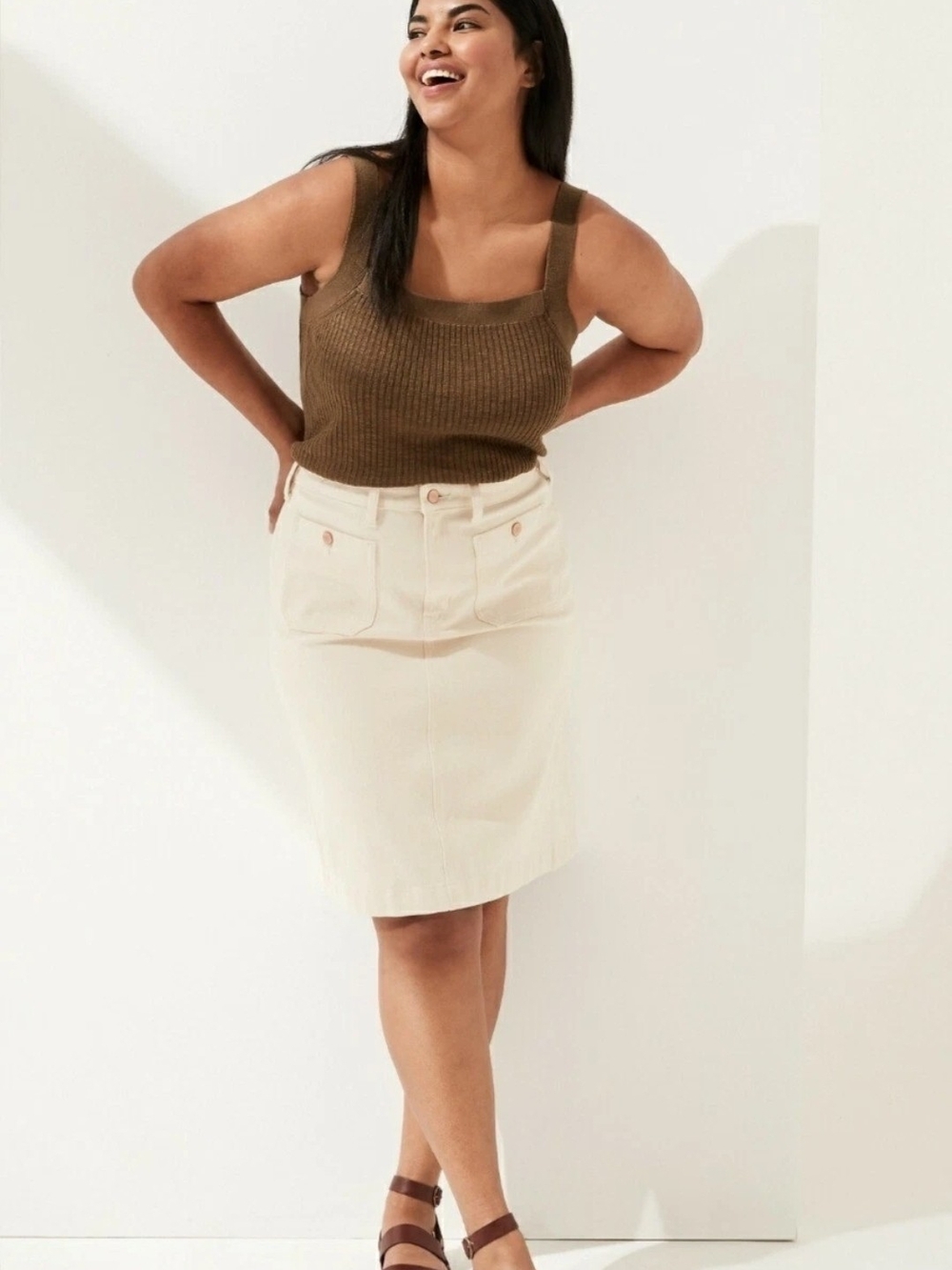 Banana Republic Cream High-Rise Pencil Skirt with Front Pockets